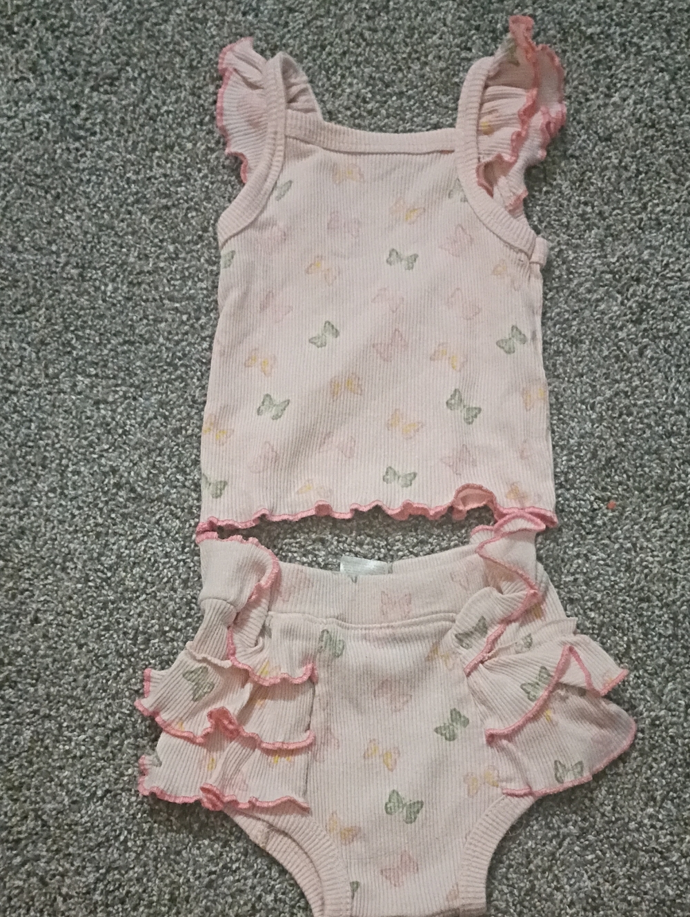 Pink Butterfly Ruffle Tank & Ruffle Bloomers Set